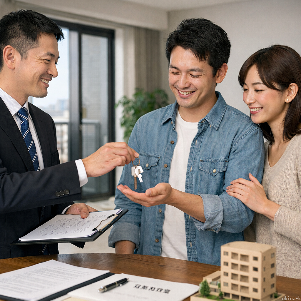 ※AI作成による画像です。 マンション引渡し,沖縄市,沖縄県中古マンション,中古マンション,不動産投資,米賃